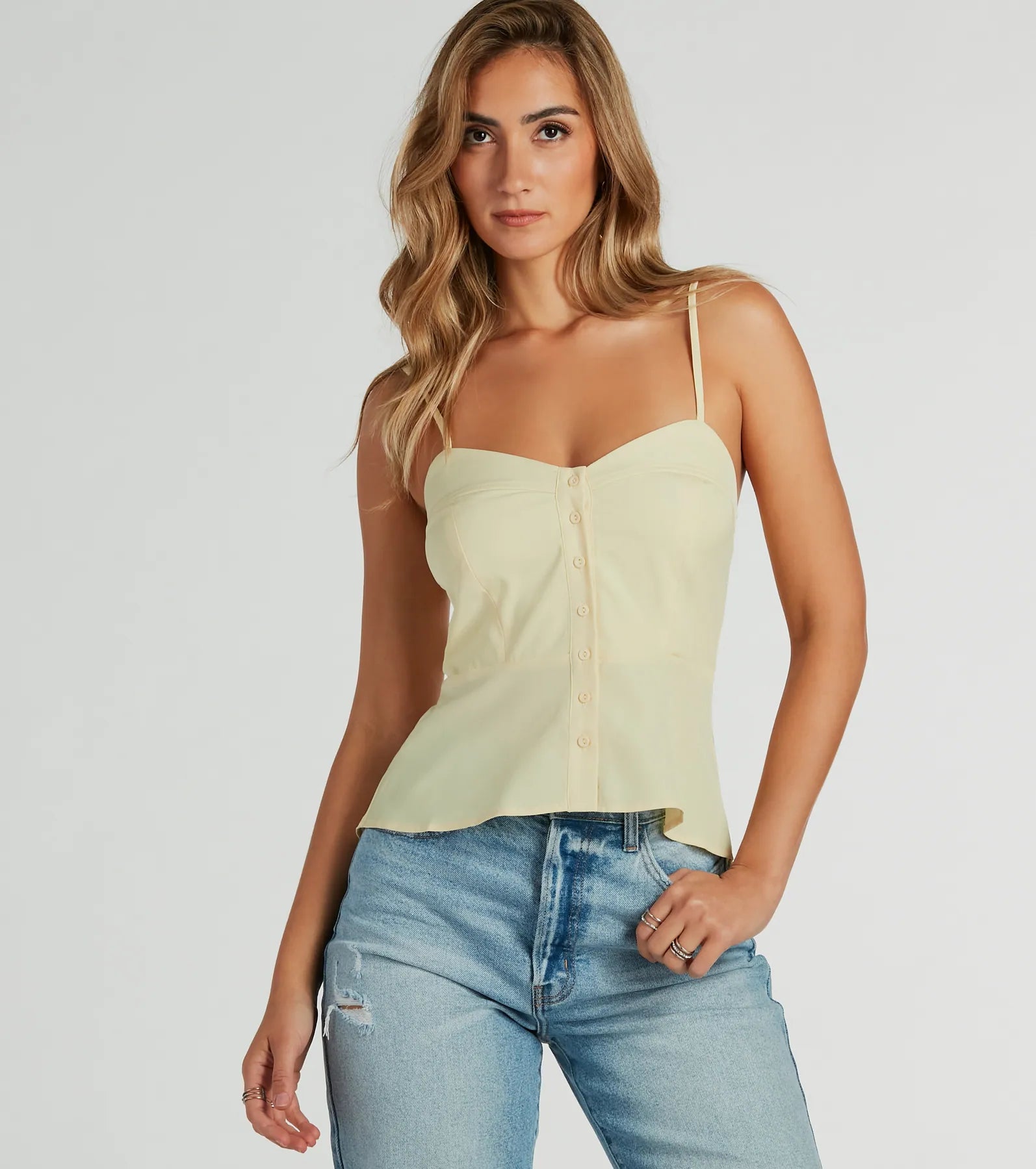 Sweet Admiration Button Peplum Tank Top baby blue tank