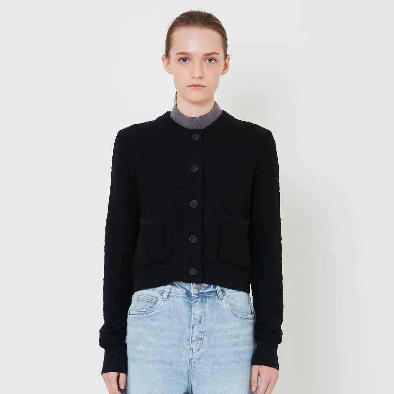 Women Textured Knit Cardigan - Black - SW2410168B Cable Knit Ribbed Knit Lace Knit