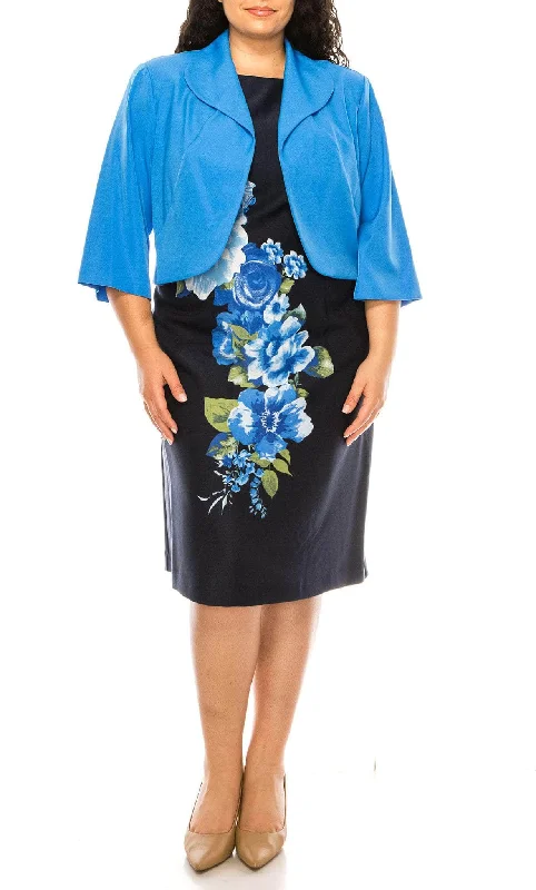 Maya Brooke 27491 - Floral Sheath Dress with Jacket Snapped Jacket Toggled Jacket Drawstring Jacket