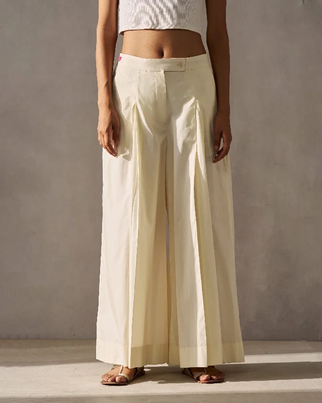 Big Flare Pants - Ivory Relaxed Casual Leggings
