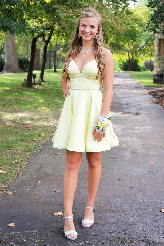 Elegant Daffodil A-line Satin Party Dresses Homecoming Dresses Tunics Occasion special