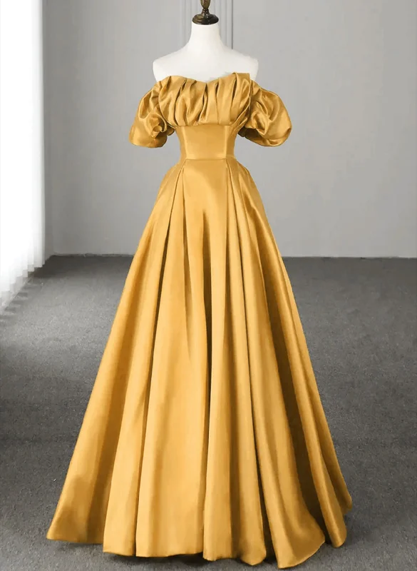 Off Shoulder Satin Sweetheart Lace-up Party Dress, Satin Simple Long Prom Dress Tunics Business professional