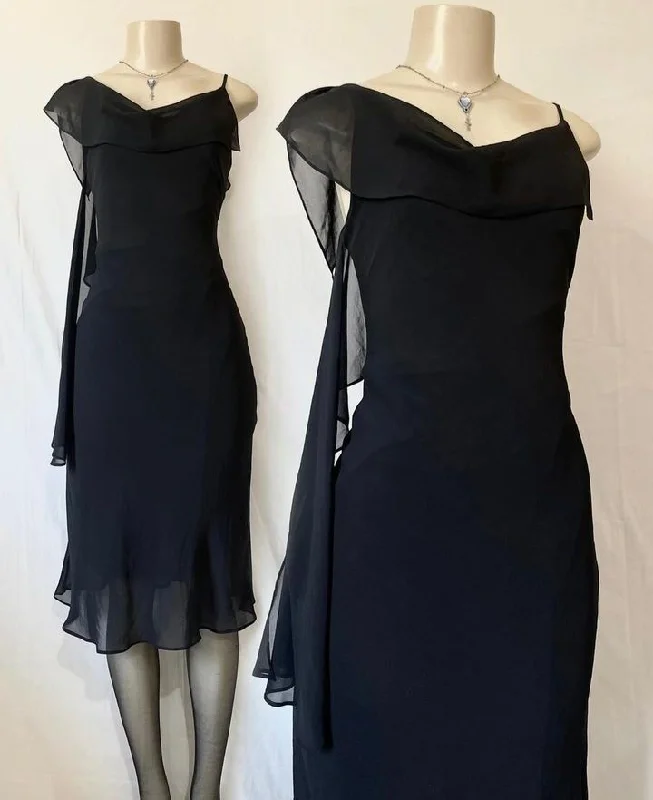 Black Chiffon Prom Dress Party Dress New Formal Dress High-Low Hemline Casual