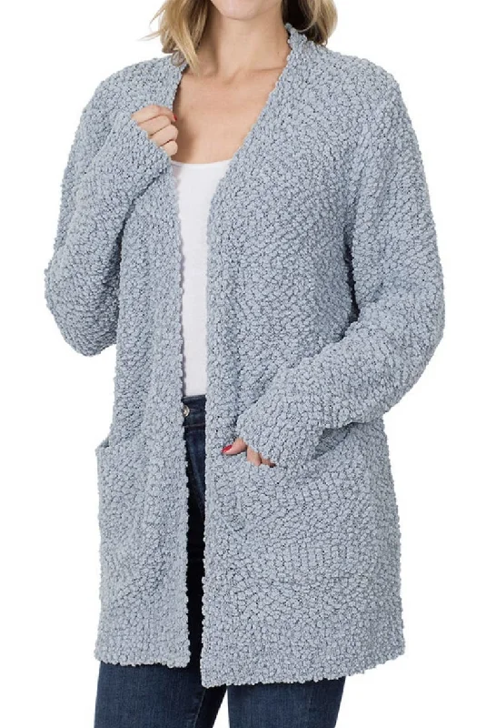 Popcorn Knit Sweater Cardigan With Pockets Thin Thick Dense