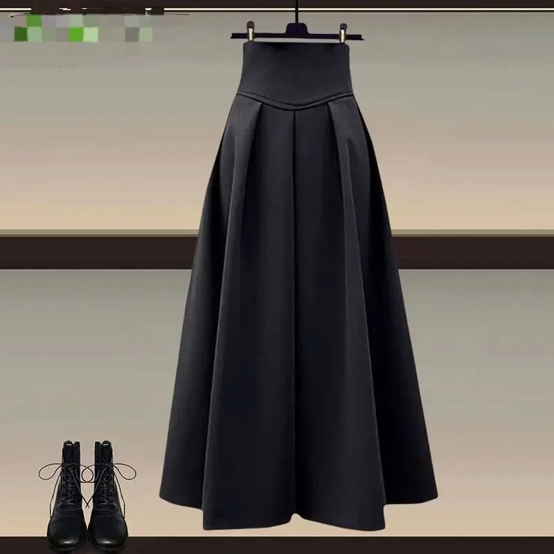 Women's Fashion High Waist Midi Skirt M 580310 wool skirt thick