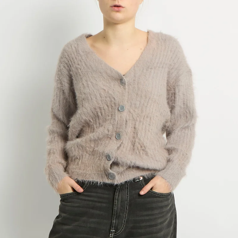 Soft Knitted Cardigan - UK 14 Front Pockets Side Pockets Patch Pockets