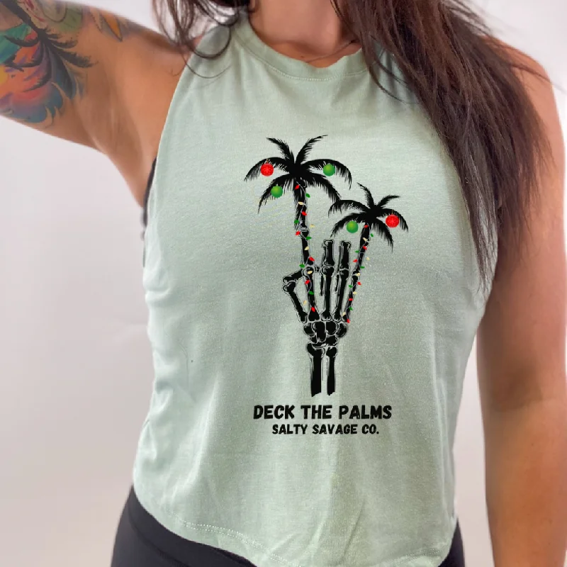 Ladies "DECK THE PALMS" Flowy Crop Tank lace tank top
