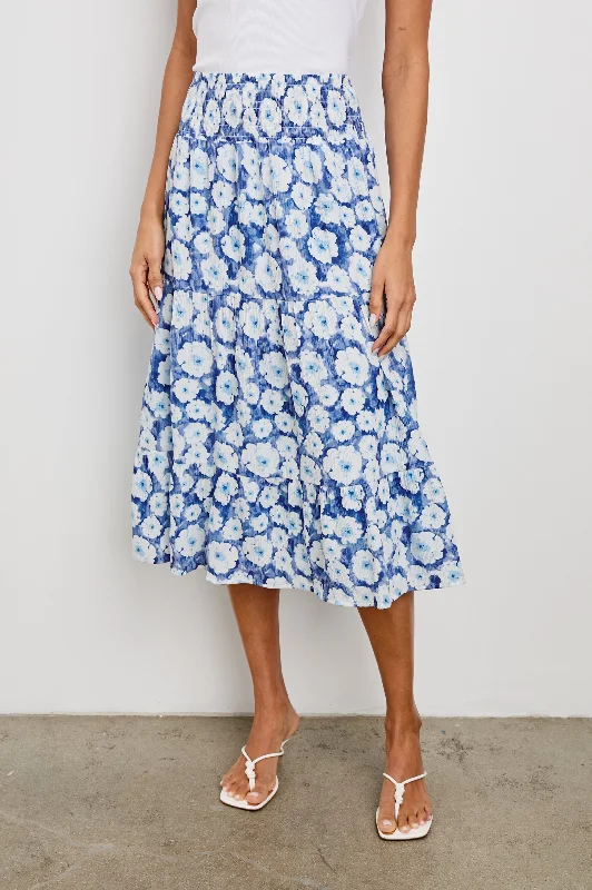 EDINA SKIRT - BLUE FLORAL leather skirt modern