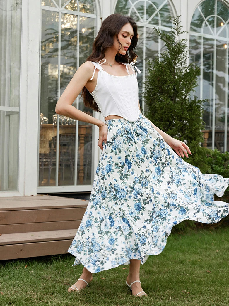Women Renaissance Pocket Skirt String Swing Maxi Skirt mini skirt trendy