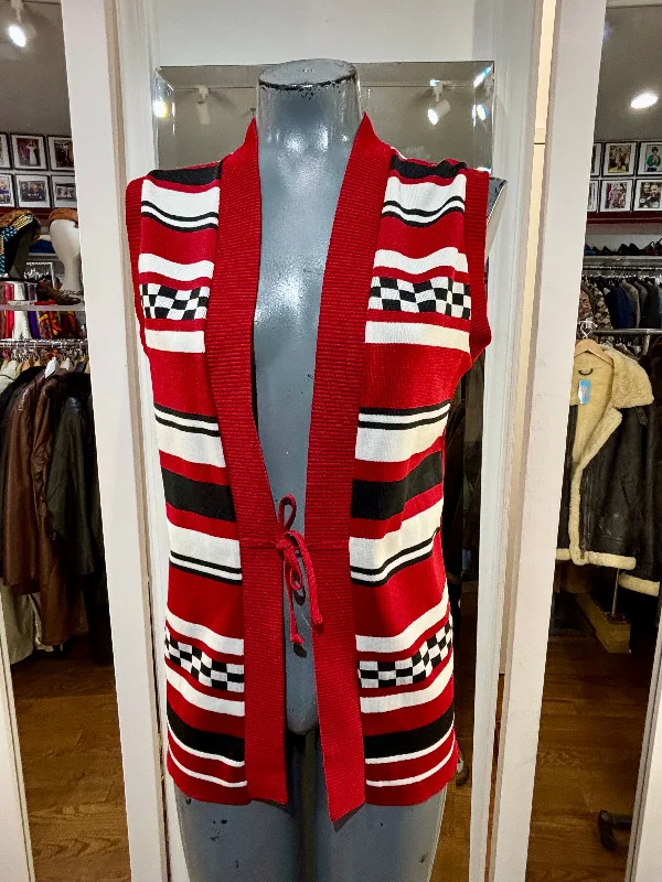 70’s Red Multicolored Stripe Cardigan Velvet Chenille Corduroy