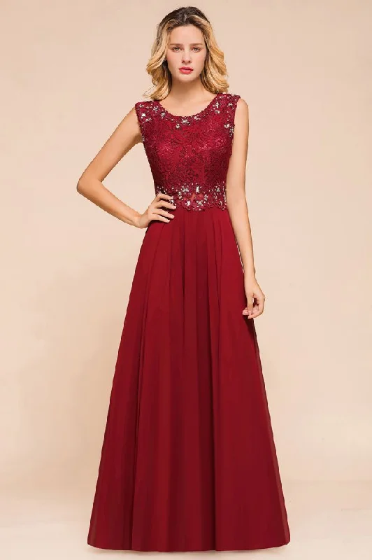 Elegant Crew Neck aline Beading Evening Dress Sleeveless Lace Floor Length Party Dress Tunics Fleece cozy