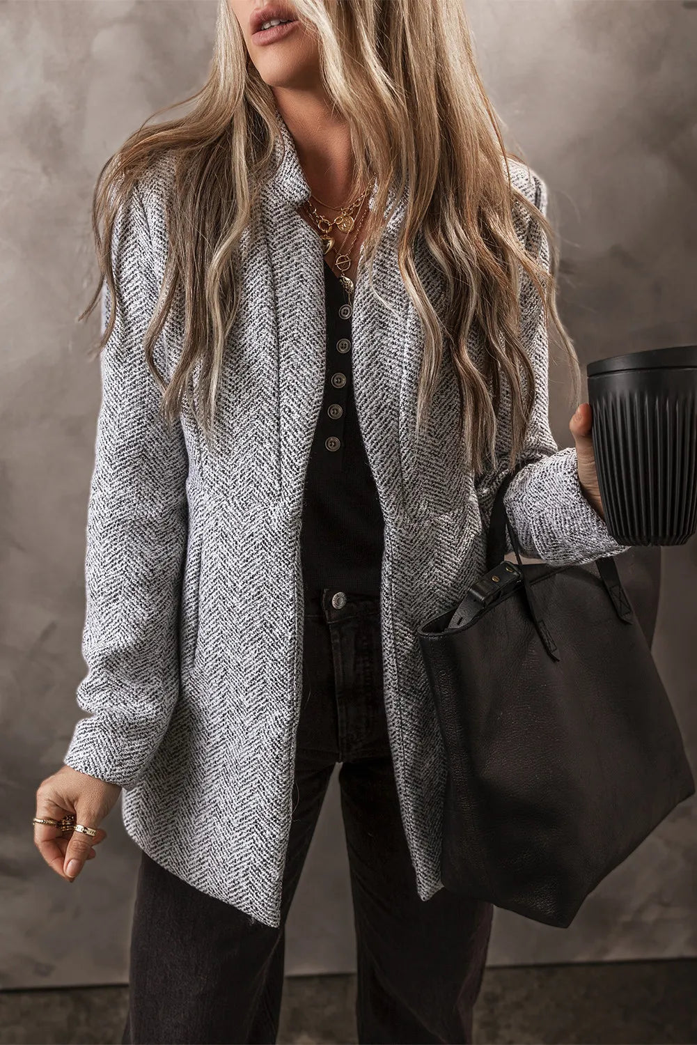 Farrah Open Front Long Sleeve Jacket Tiered Jacket Buttoned Jacket Zippered Jacket