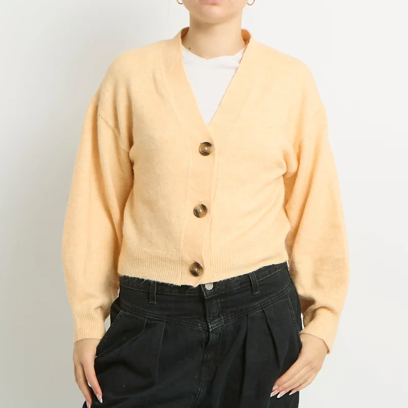 Soft Knit Cropped Cardigan - UK 12 Mesh Blend Leather Blend Suede Blend