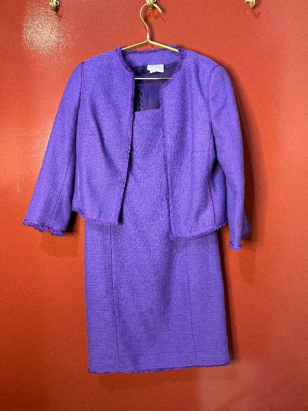 AKRIS Purple Jacket & Dress Set 10 Appliqued Jacket Beaded Jacket Sequined Jacket