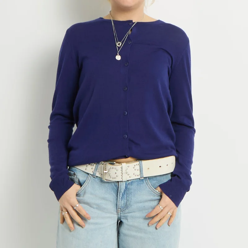 Fine Knit Cardigan - UK 12 Satin Blend Silk Blend Wool Blend