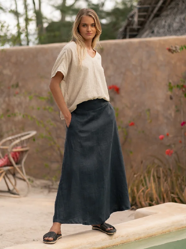 Soraya Linen Skirt Charcoal denim skirt casual