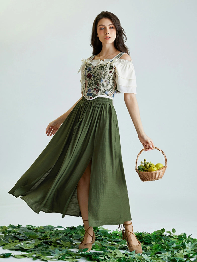 Women Renaissance Front Slit Skirt Maxi Pocket Skirts velvet skirt plush