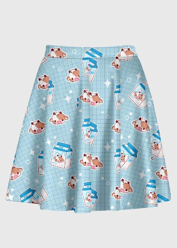 Cartoon Cow Milk Kawaii Skirt elastic waist skirt
