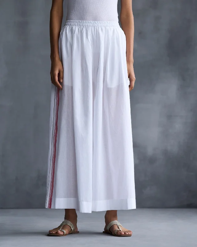 Soto Flared Pants - White & Red Chic Wool Trousers
