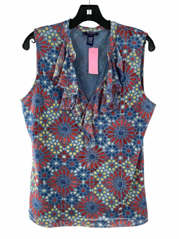 CHAPS Size XL Blue Multi Print Tank Top high neck tank