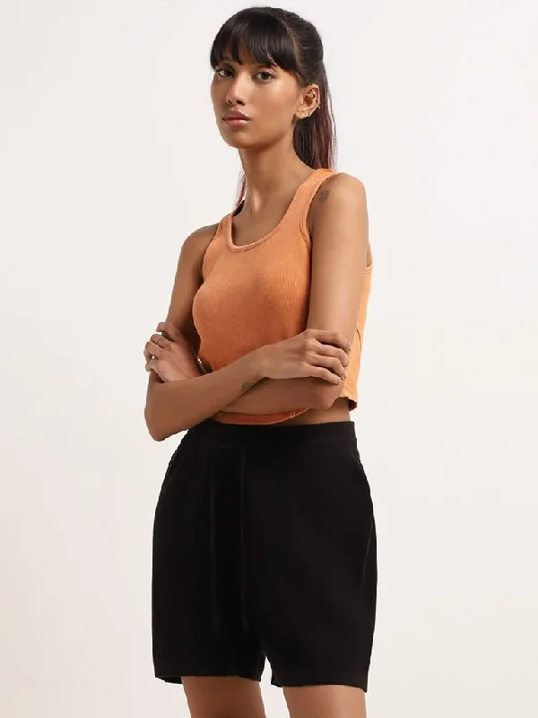 Studiofit Orange Self-Striped Ribbed Tank Top white tank top