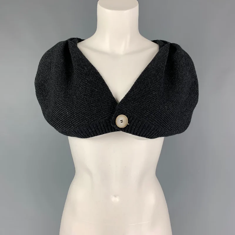 JACQUEMUS Size 2 Charcoal Virgin Wool Blend Ribbed Valerie Off The Shoulder Cardigan Mesh Cardigan Canvas Denim