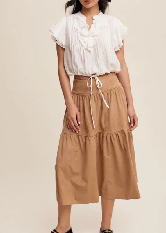 Suede Tiered Skirt wool skirt warm