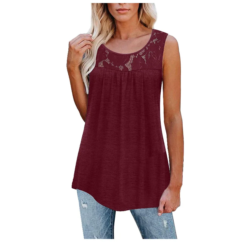 Sexy Lace Tops Summer Women Loose O-Neck Tank Tops stylish tank top