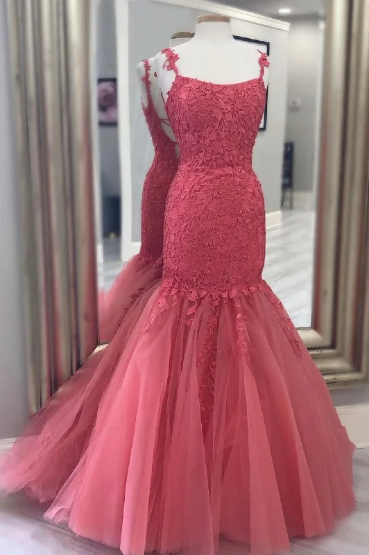 Mermaid Lace Long Prom Dresses, Lace Backless Evening Party Dresses Tunics Travel practical