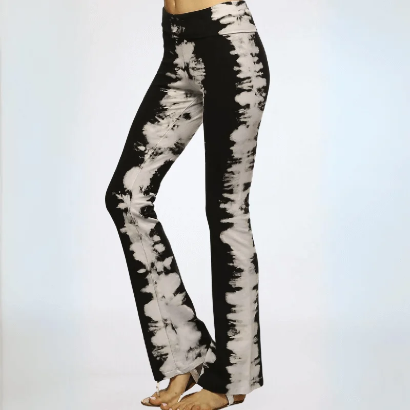 Black & Tan Tie Dye Athleisure Pants Made in USA Trendy Wide-Legged Trousers