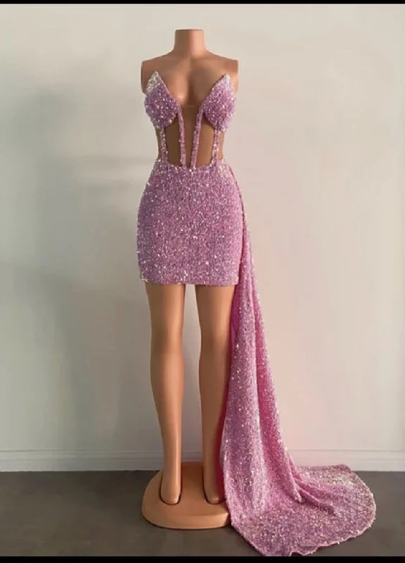 V-Neck Sleeveless Short Party Dress With Ruffles Sequins On Sale Halter Neckline Beach V-Neck Sleeveless Short Party Dress With Ruffles Sequins On Sale Halter Neckline Beach