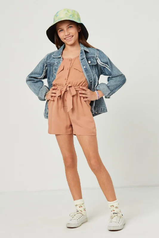 Button Up Belted Tank Romper one shoulder tank