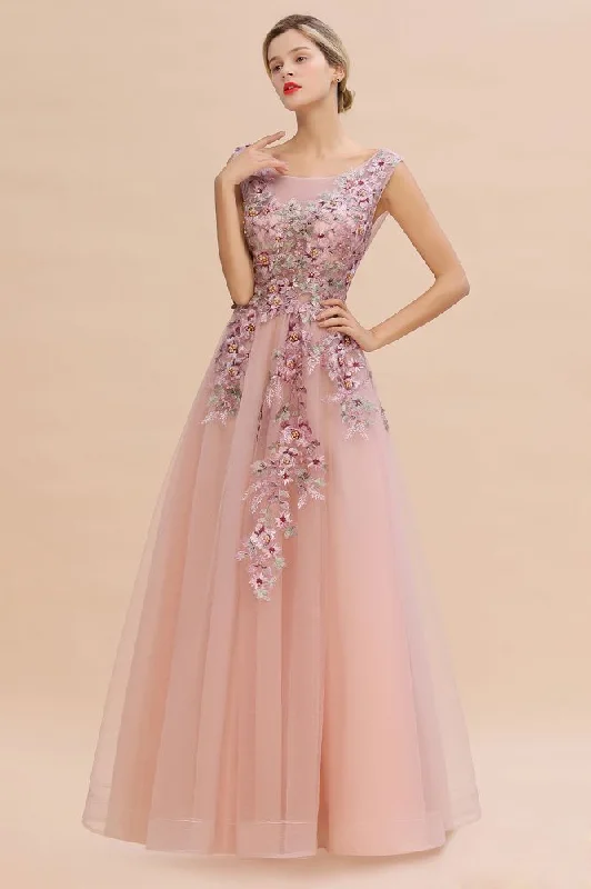 Sleeveless Aline Dusty Pink Long Evening Dress Tulle Lace Appliques Party Dress Tunics Bestseller popular