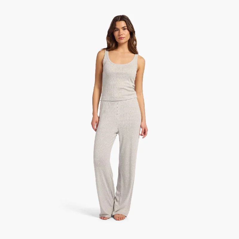 Heart Pointelle Pajama Wide Leg Pant | Heather Grey Comfortable Jogger Trousers