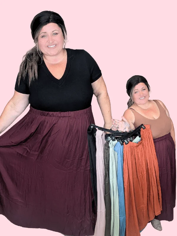 Gia Flirty Midi Skirt w/Pockets + Side Slit (7 colors) silk skirt sleek