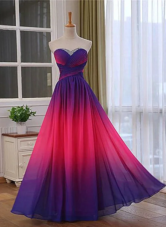 Beautiful Gradient Chiffon Sweetheart Beaded Prom Dress A-line Gradient Party Dress prom dresses shops Tunics Top rated