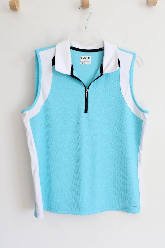 Izod Golf Blue & White Quarter Zip Polo Tank | XL cozy tank top