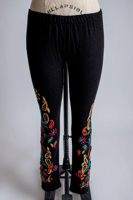 Black Multi-Floral Embroidery Pant Fashionable Work Pants