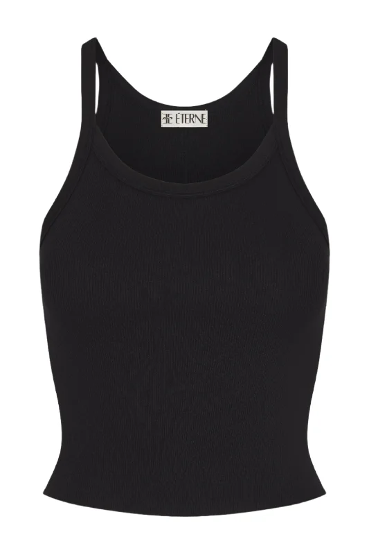 Cropped Rib Tank - Black low neck tank
