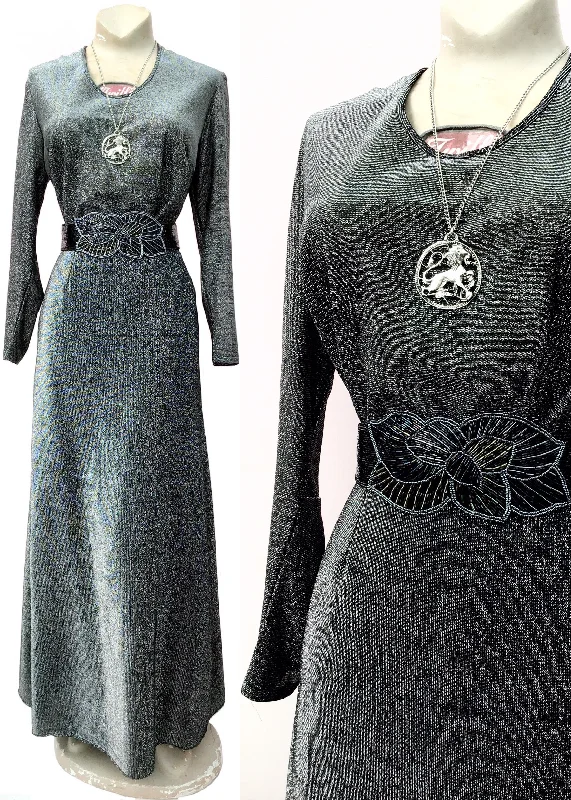 1970s Vintage Silver Lurex Maxi Skirt & Top Set velvet skirt glossy
