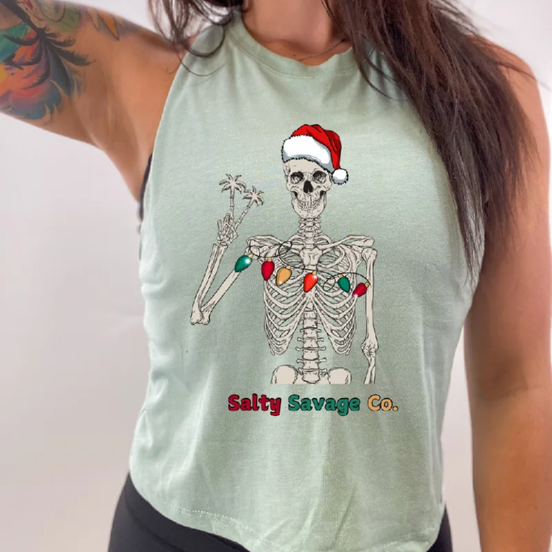 Ladies "Holiday Peace Skeleton" Flowy Crop Tank sleep tank top
