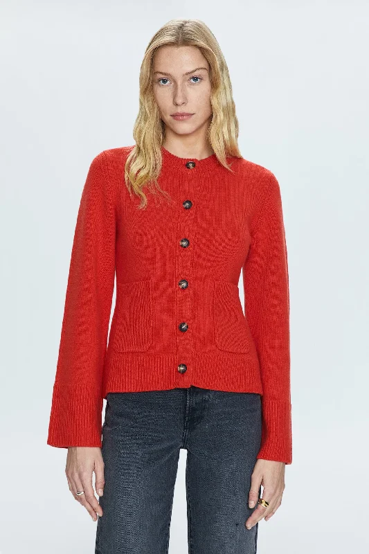 Dani Cardigan - Rouge Solid Color Striped Floral Print