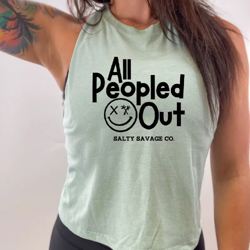 Ladies "All Peopled Out" Flowy Crop Tank playful tank top