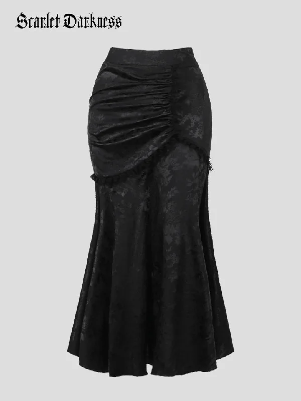 Victorian Satin Jacquard Asymmetric Bodycon Skirt linen skirt relaxed