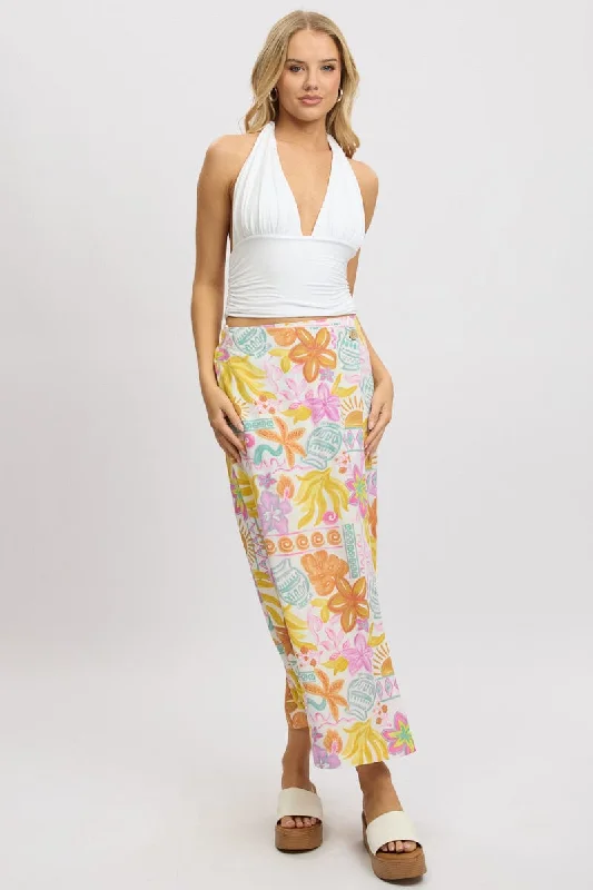 White Abstract Wrap Skirt High Waisted Midaxi athletic skirt fit