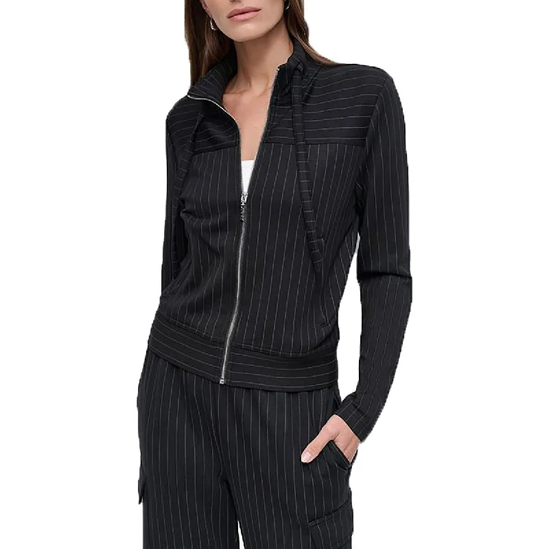 DKNY Womens Striped Modal Zip-Up Jacket Embroidered Jacket Appliqued Jacket Beaded Jacket