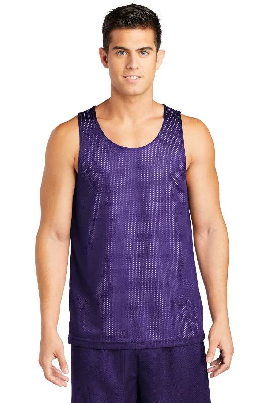 Sport-Tek Mens Reversible Mesh Moisture Wicking Tank Top - Purple - Closeout flexible tank top