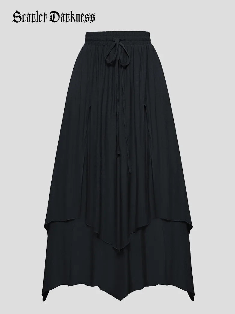 Women Renaissance 2-Layer Skirt Irregular Hem A-Line Skirt leather skirt refined