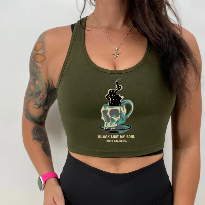 Ladies "BLACK LIKE MY SOUL" Racerback Crop Tank turquoise tank top