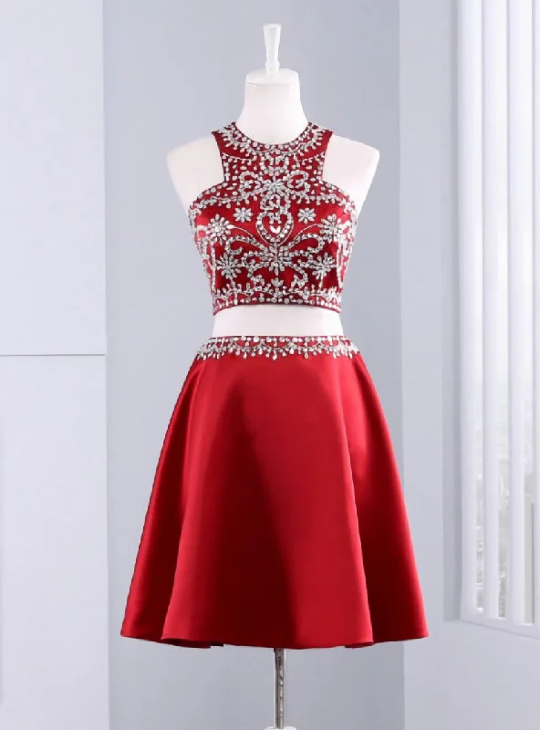 Cute Short 2 Piece Red Evening Dress Graduation Dresses Party Dresses Tunics Versatile stylish